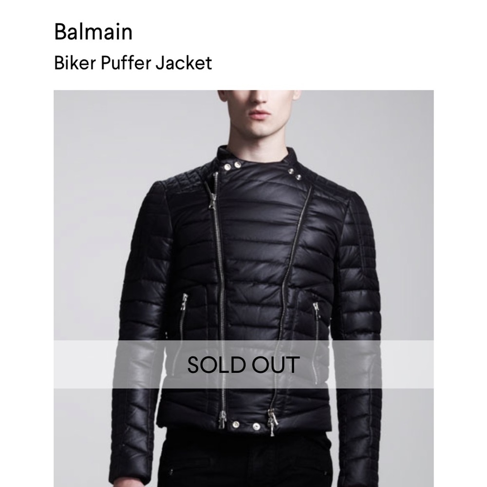 BALMAIN Jacket Black. Rare. Zippers. Down Feather. Cool. Biker Puffer.